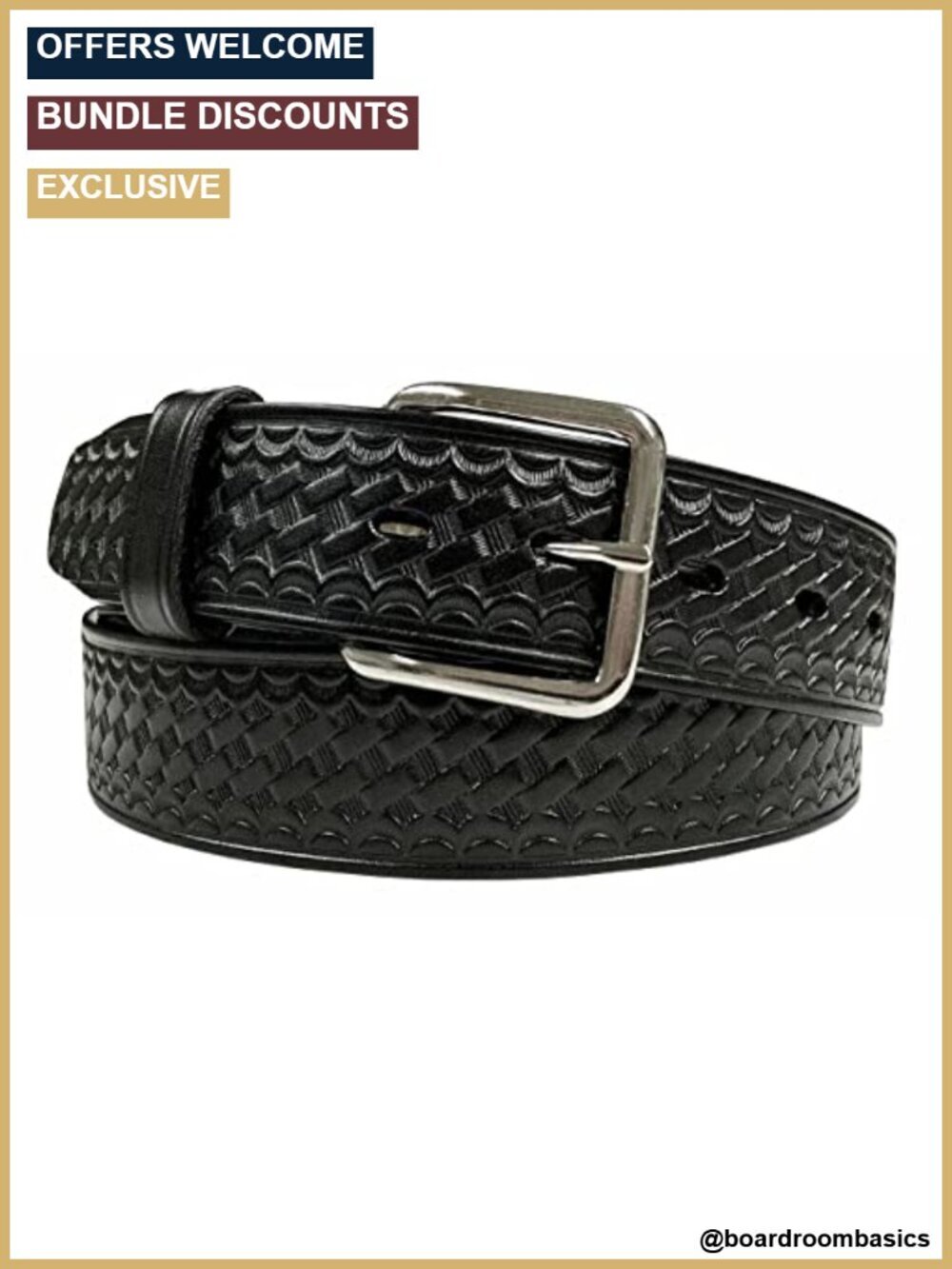 Genuine Leather Basketweave Work Belt 1.5" Full Grain Snap Buckle